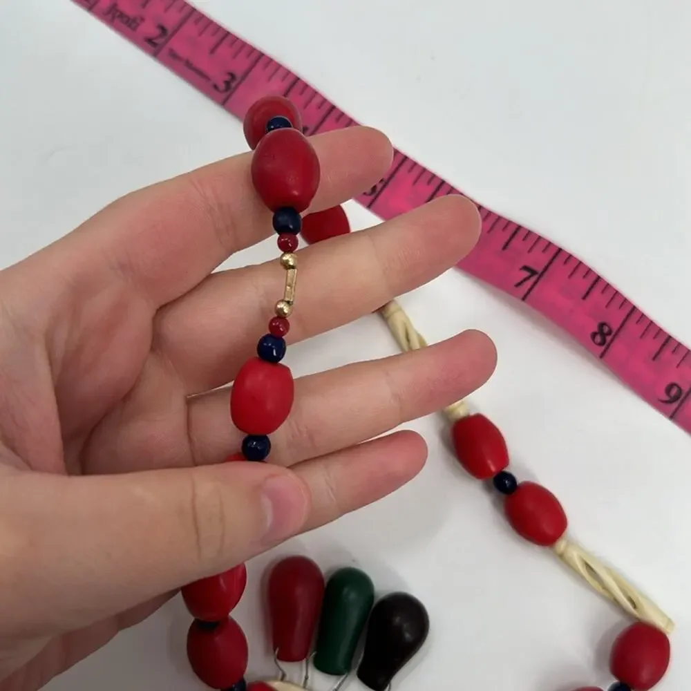 Vintage acrylic and bone tribal chunky colorful beaded 24 inch necklace